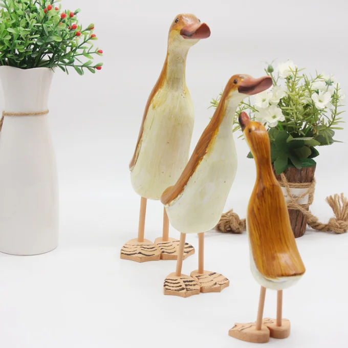 Wooden carved duck 3 pieces a set Nordic animal creative home wooden decoration pastoral decoration