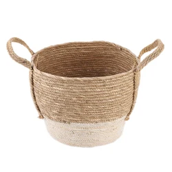 Wholesale corn rope straw woven Storage basket with handle