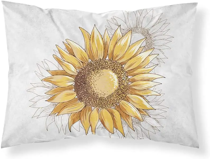 Sunflower Bedspread Black Yellow Spring Floral Decorative 4 Piece Bedding Set for King Bed