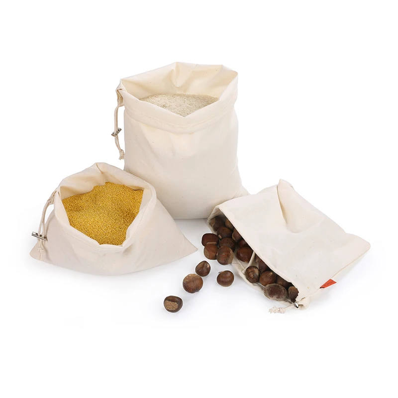 
High premium eco friendly cotton bag drawstring cotton flour bag for food package with single drawstring and metal spring buckle 