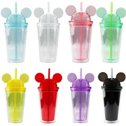 16OZ Double Wall Acrylic Plastic Mouse Ear Tumbler Cup Dome Lid With Straw