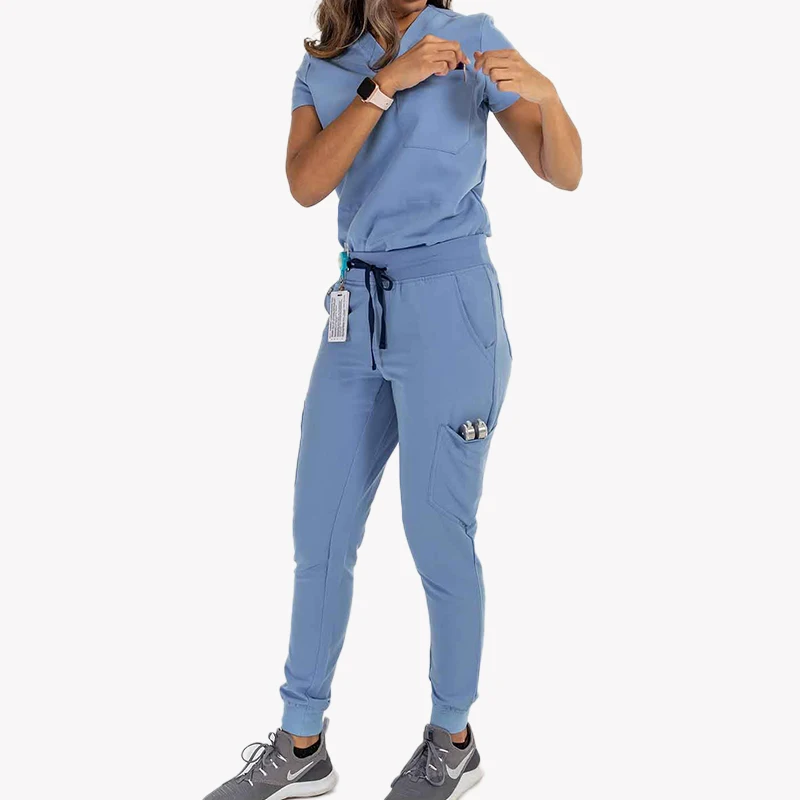 yuhong garments ceil blue scrub uniformes conjuntos de enfermeira mandala brand hospital uniform medical women jogger scrubs set