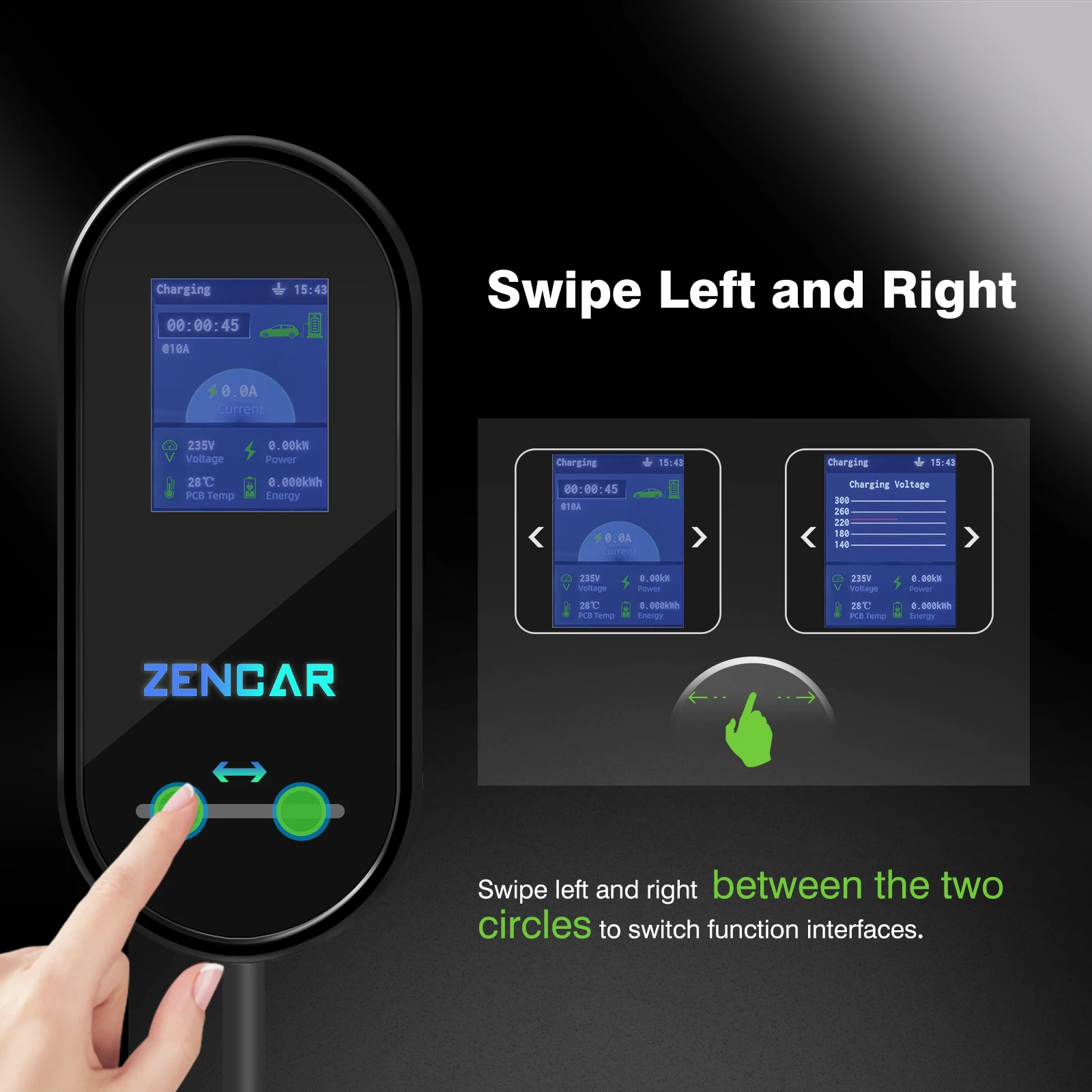 Портативное смарт-зарядное устройство Zencar 7 кВт 32 А evse с разъемом типа 2 1 Гбит/с большим экраном и функцией защиты от кражи
