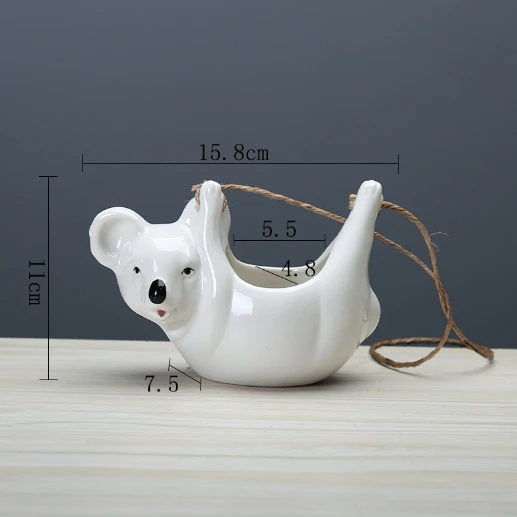 Cute cartoon animal koala hanging basket flower pot, minimalist creative desktop plant decoration ceramic flower pot.