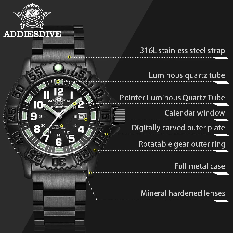  ADDIES high quality Watches Men Wrist Luxury and military black custom watches alibaba online