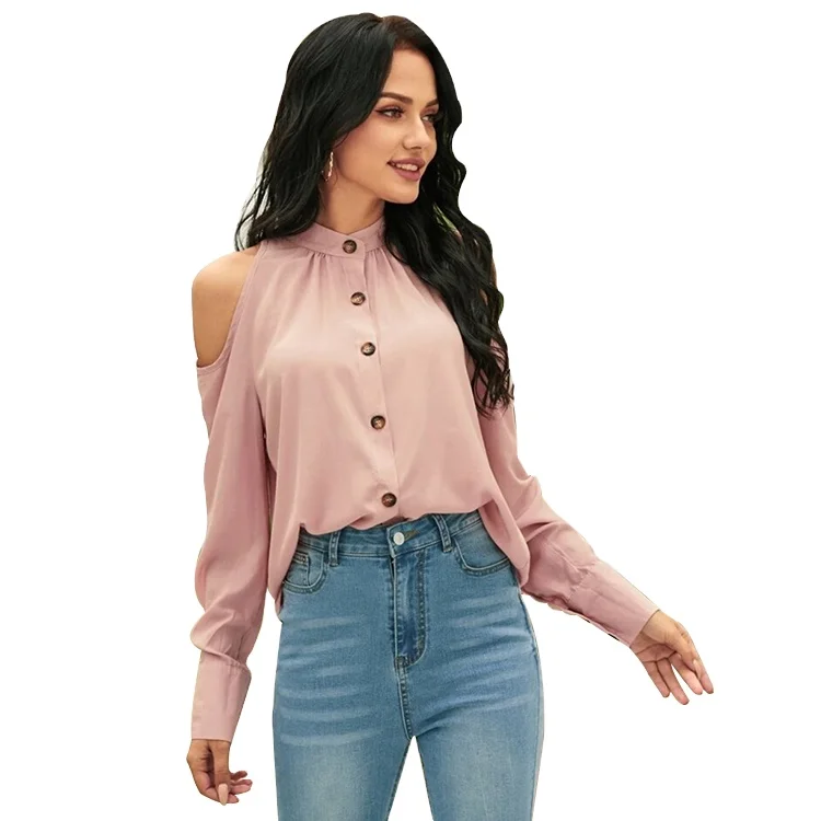 Прочная летняя вискозная мягкая Сексуальная женская блузка с вырезами на плечах
