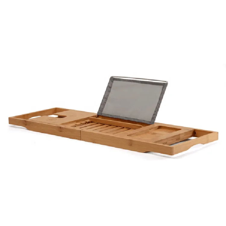 Extendable Natural  shower bamboo bath table caddy tray 2tiers bamboo shower caddy