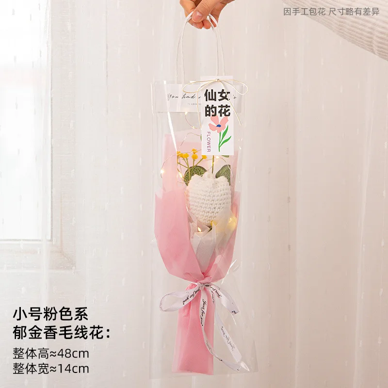 Colorful Floral Artificial Handmade Tulip Flower LED lights String Light Tulip Knitted Bouquet Christmas Crochet Bouquet