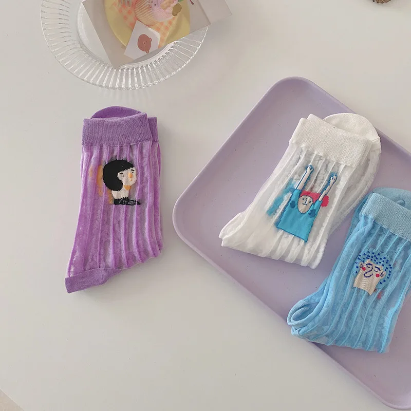 Wholesale Factory Crystal Glass Silk Sheer Women Manufacturers Girls Colorful Stripes Crew Socks