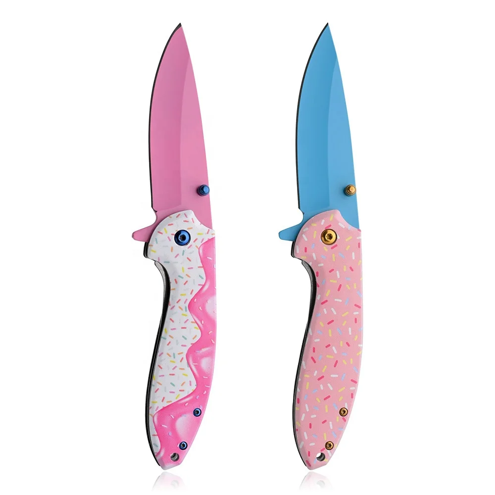 Hot Selling 3D Printing Doughnut Aluminium Handle Females Gift Folding Camping EDC Pocket Knife