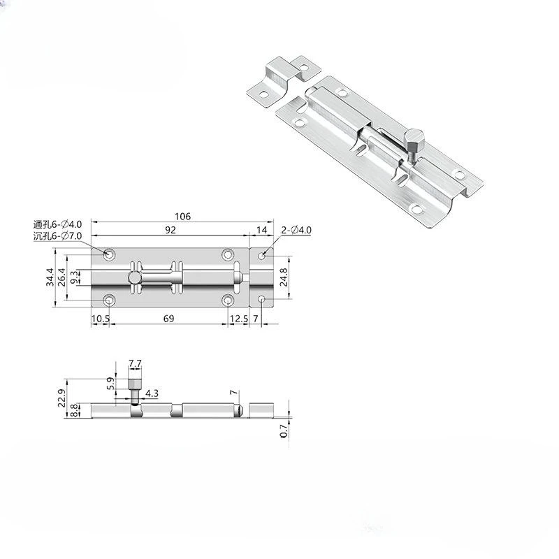 Iron material 3/4/5/6/8/10/12 inches flat door bolt black tower bolt