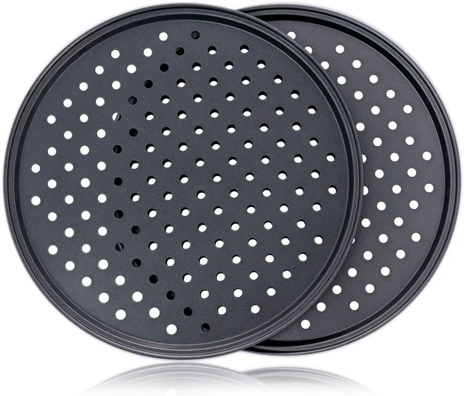 12.5 Inch Round Pizza Baking Pan with Holes Carbon Steel Non-stick Pizza Crisper Pan for Home Restaurant