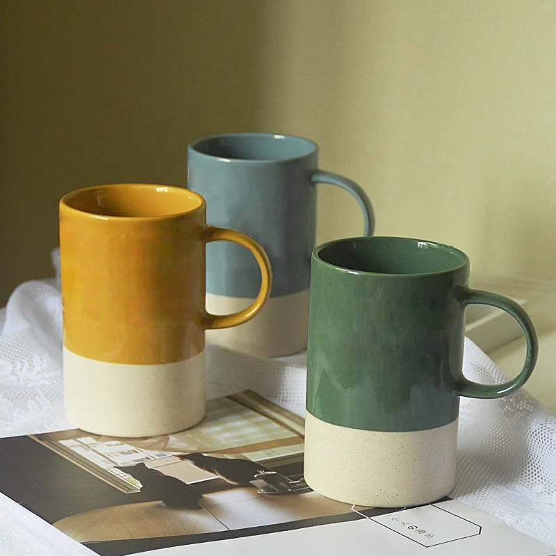 Custom Large 15oz Nordic Matte Colorful Ceramic Coffee Mug With Wooden Lid Gift Box