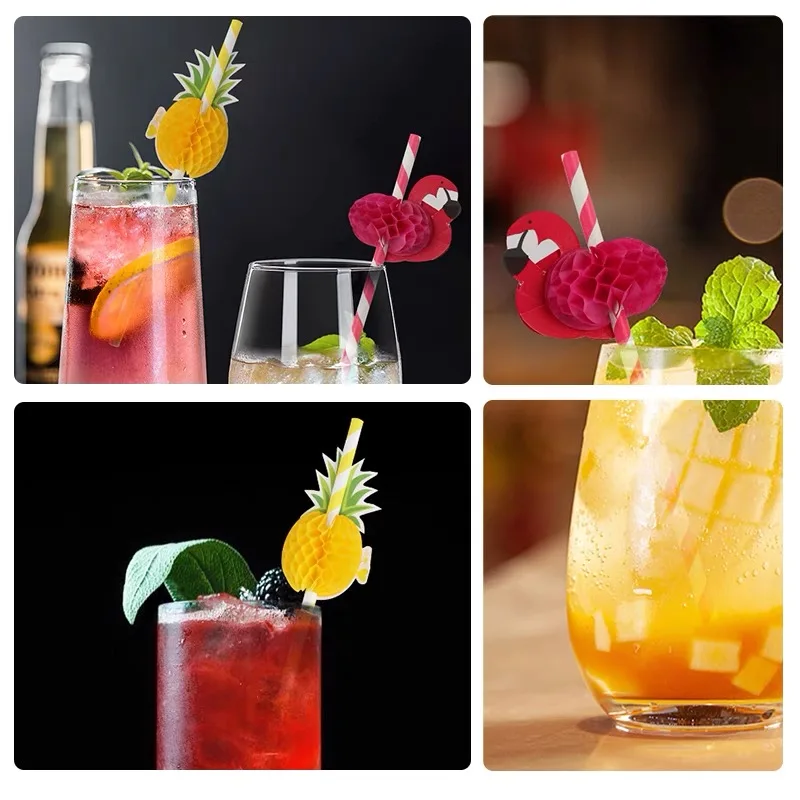 China factory wholesale biodegradable pink party disposable wrapping individually pla free straw flamingo paper straw