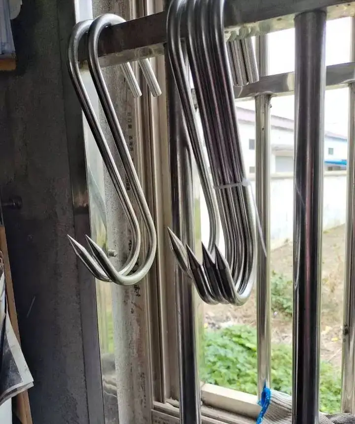 10Pcs Long Pointed S Hooks Rack Butcher Meat Stainless Steel Hanger 12/15cm Kitchen Hooks