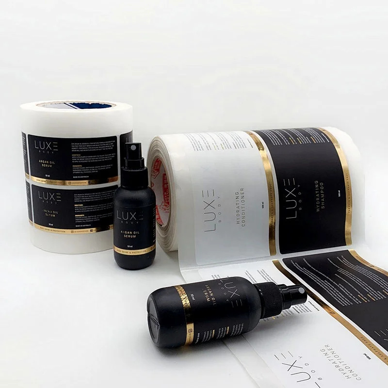 Waterproof Impriment Etiquette Custom Roll Logo Packaging Bottle Embossed Gold Foil Labels Stickers Printing For Food Cosmetic