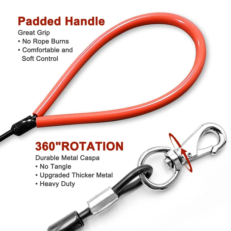 QQgift Custom Heavy Duty Leash Made of Coated Wire Rope for Large and Medium Dogs Dog Tie Out Cable with Soft Silicone Grip