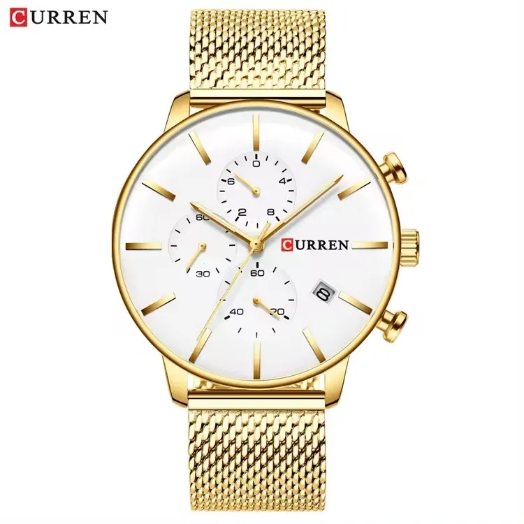 2024 New CURREN 8339 Minimalist Watches For Mens Male Large Dial Multifunctional Chronograph Stopwatch Analog Wrist Watches Man