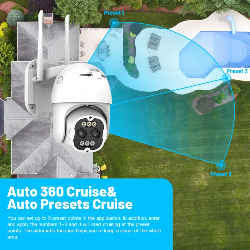 4MP Ptz With Auto Tracking 8X Zoom Dual Lens Ip Security Wifi Outdoor Surveillance Camera HD IP Video Surveillance Camera