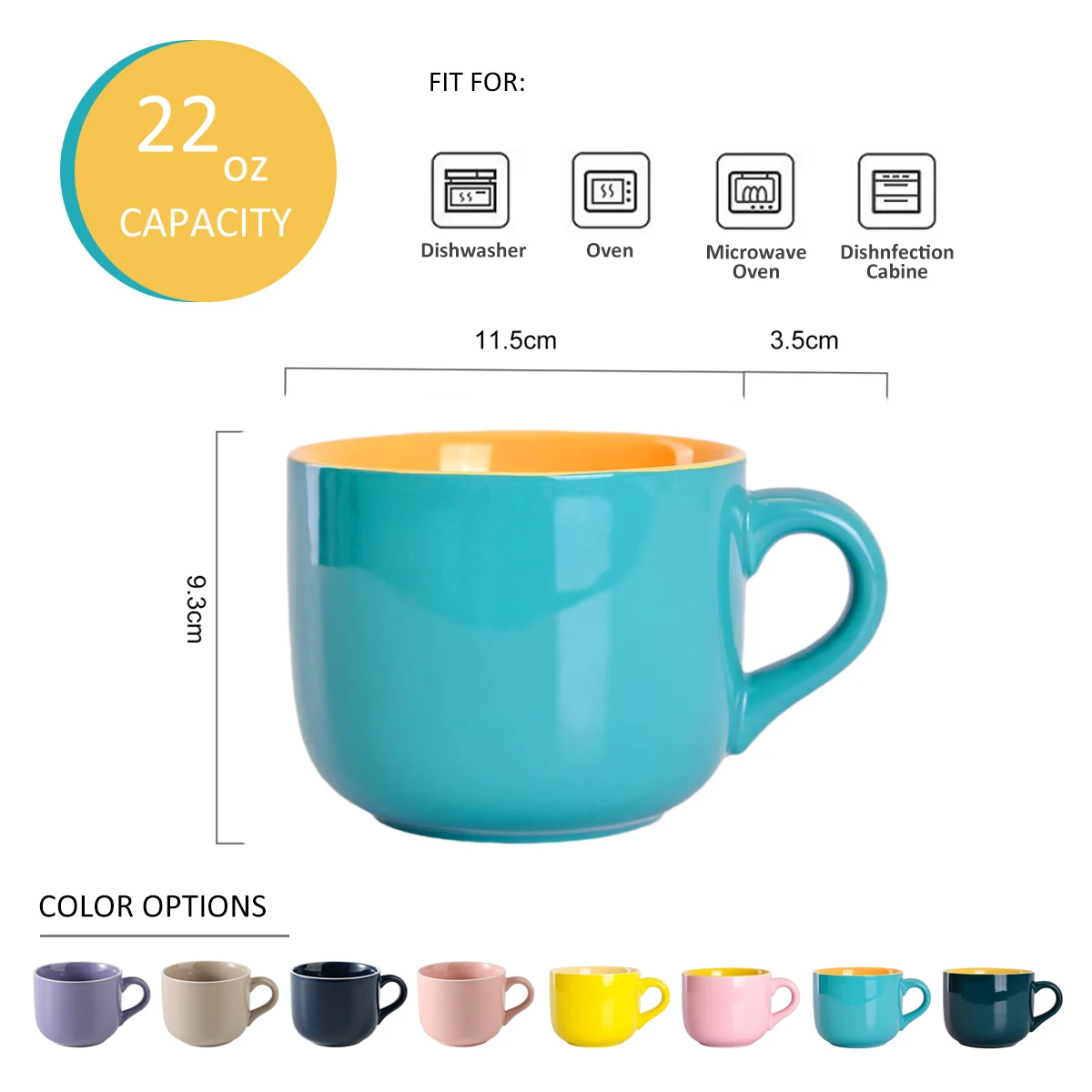 Custom 22 oz Large Ceramic Coffee Mugs with logo Porcelain Oatmeal Mug gift Breakfast Cup 650mL Wide Soup Mugs Bowl with Handle