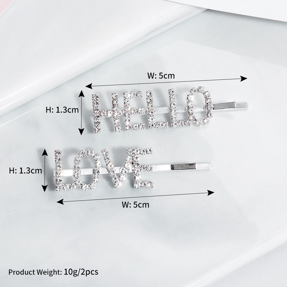 2pcs/lot Hot Sale Fashion Word Hair Clips Austrian Crystal Barrettes for Women Hair Pins Stick Headpieces Accessories