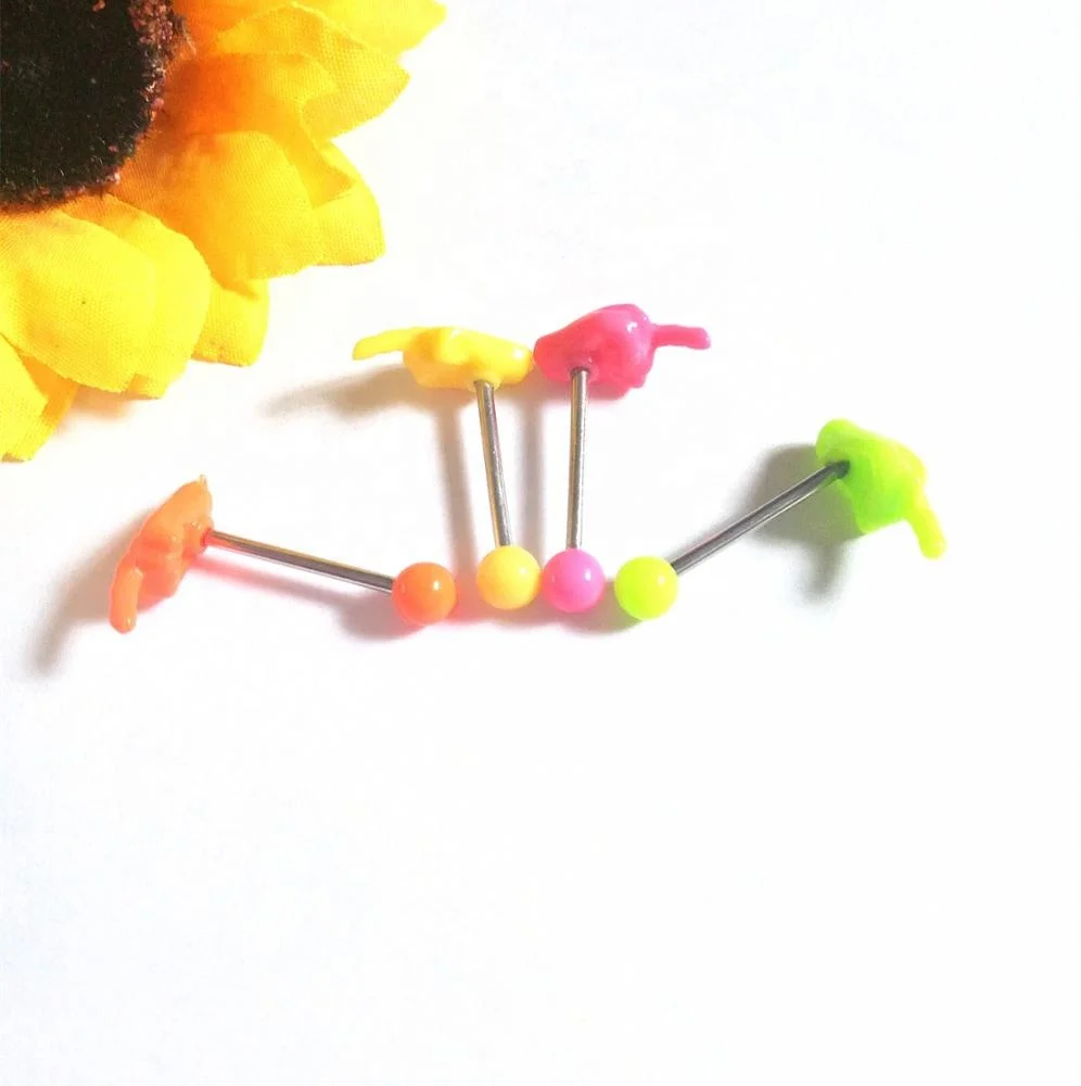 Cheaper Mix Style 1.6X16X5/7mm Neno Candy Color Solid Acrylic Finger Tongue Ring Barbell wholesale piercing jewelry