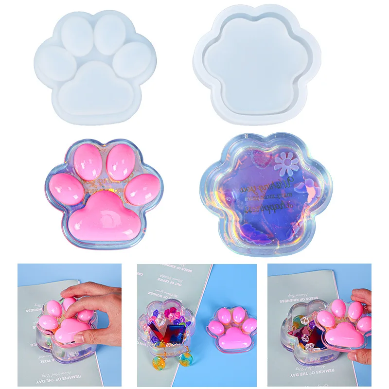 Cat Paw Storage Box Epoxy Resin Casting silicone Resin Mold with Lid for Jewelry Jar
