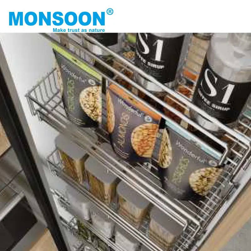 Monsoon Kitchen Cabinet Larder Iron Powder Soft Closing Storage Organizer Deep Larder 5 6 Tiers Tall Unit Pull Out Pantry Basket