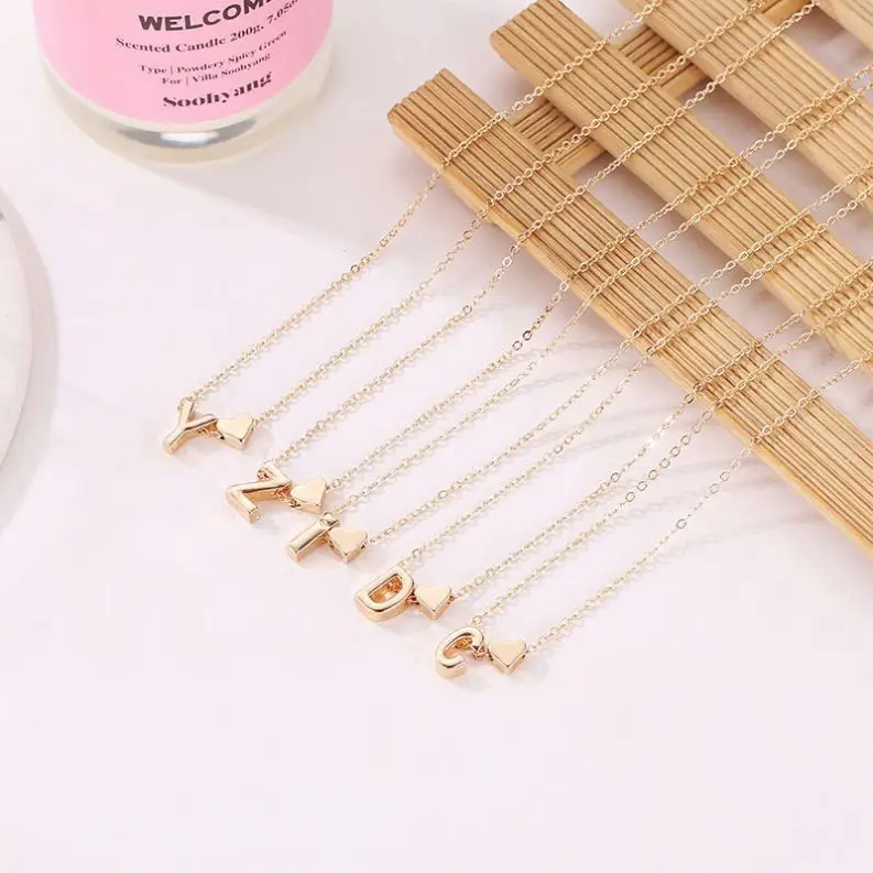  Fashion Tiny Heart Dainty Initial Personalized Letter Name Choker Necklace For Women Pendant Jewelry Accessories