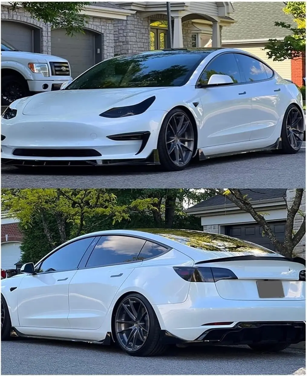 Flyingsohigh M3 Aero Kit For 2016-UP Tesla Model 3 Gloss Black Front Bumper Shovel  side skirt rear diffuser spoiler Front Lip