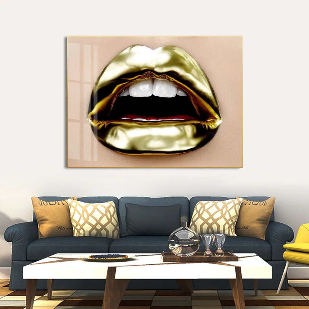 Gold Sexy Lips art modern wall art nude luxury painting for home decor picture print canvas and poster girl