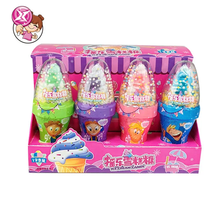 Factory wholesale candy sweet hard candy children colorful shaking rotating ice cream cartoon design fruit flavor Halal candy
