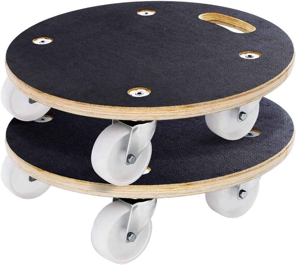 Round Wood Dolly Heavy Duty Platform MDF Wooden Furniture Dolly Multifunctional Movers Carrier