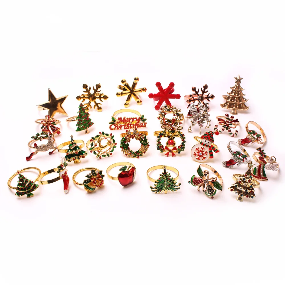 6PCS Xmax Napkin Rings Tree Wreath Rhinestone Napkin Holders for Holiday Dinner Setting and Christmas Party Table Decorations