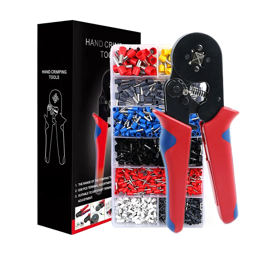 1200PCS 22-8AWG HSC8 6-4 Adjusting Tube Cable Sleeves Brass/Copper Electric Hydraulic Kit Plier Hexagonal Ferrule Crimping Tool