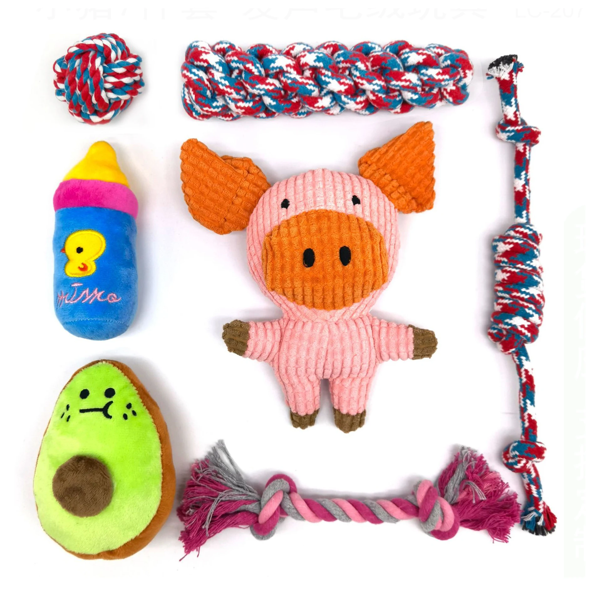 Pet Accessories Pet Chew Toys Squeaky Pet Chew Plush Toy and Cotton Rope Toys Variety Pack