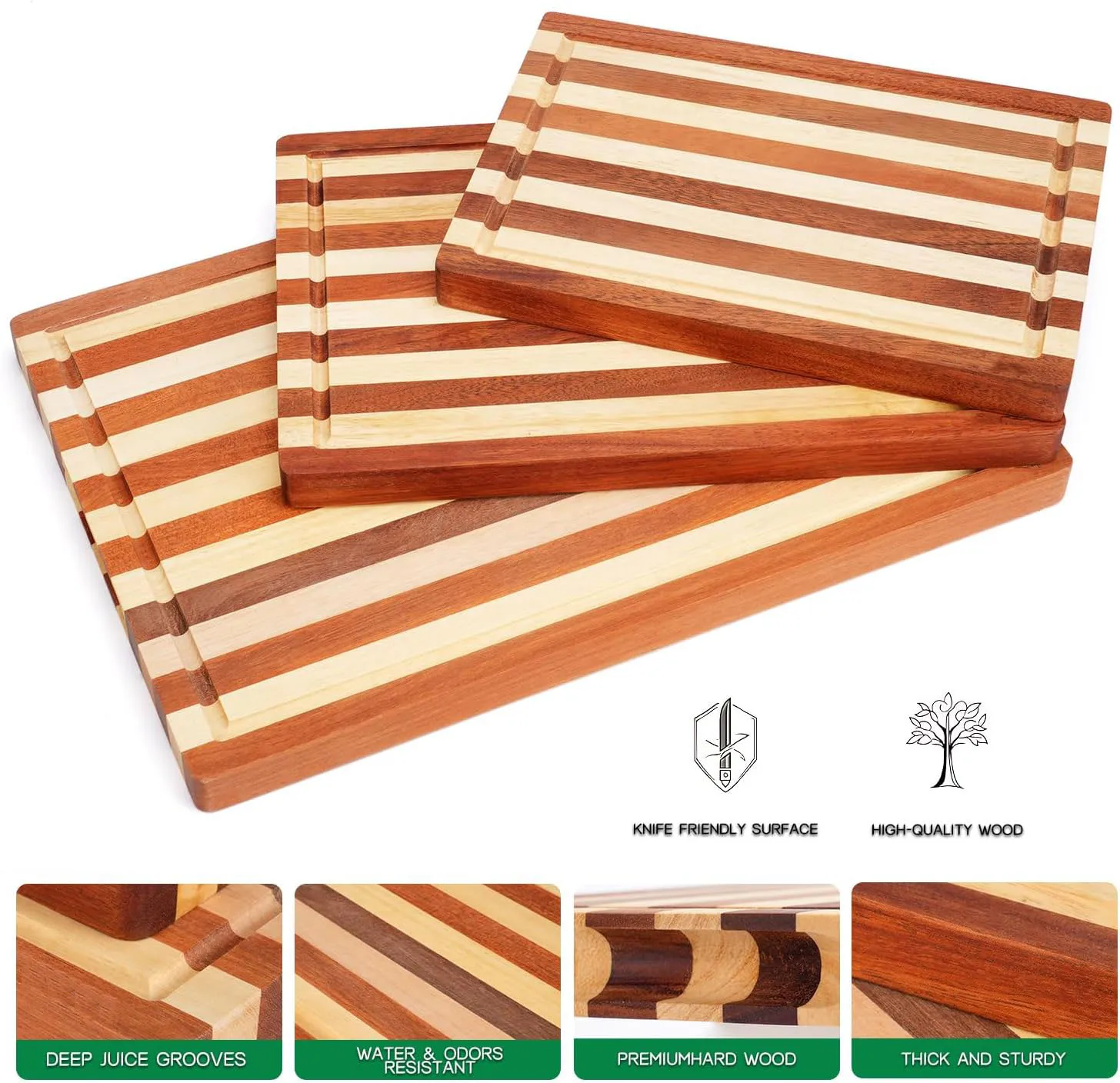 Wholesale Wood Cutting Boards for Kitchen Wood Cutting Board Set of 3 with Holder for Meal Prep Wooden Cutting Board Set