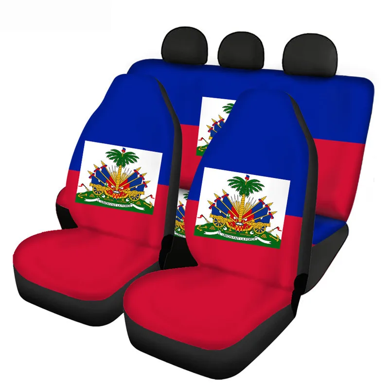 Custom Car Seat Cover Set Haiti Country Flag Pattern Print Polyester Car Seat Cover 5PCS Set Seat Cover For Chair Luxury Car