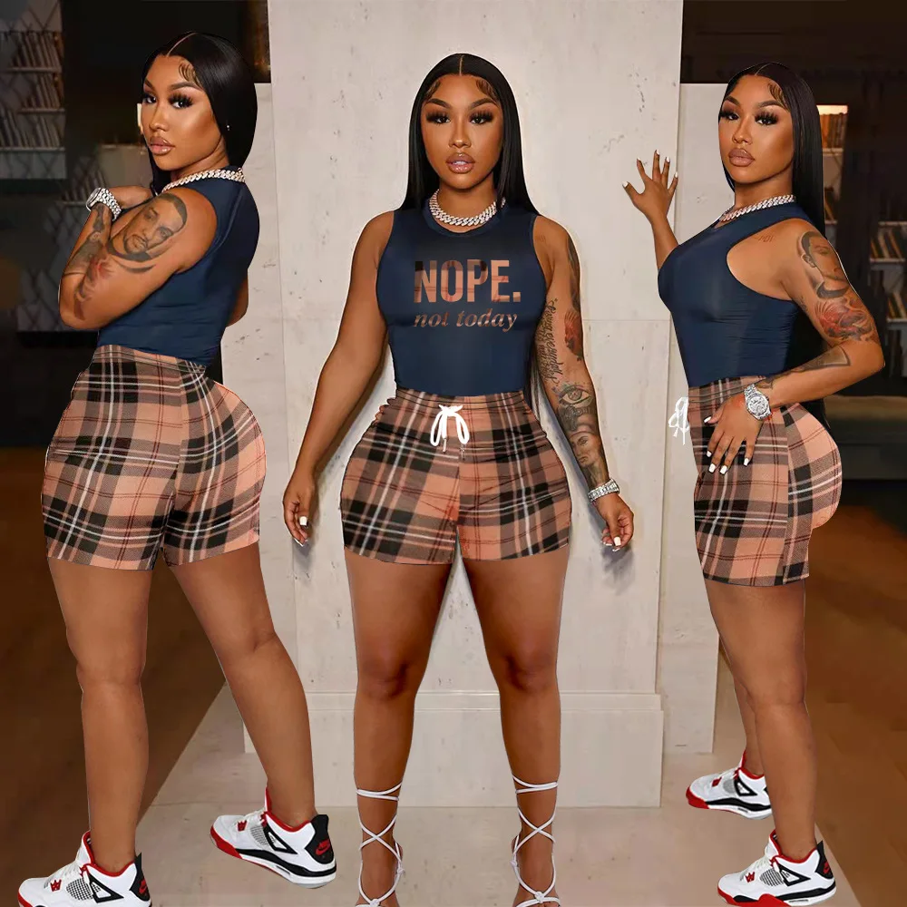 Over Size Women Tank Top and Pants 3d Print Customized Logo Women Two Piece Set Sweat Track Suit Outfit Biker Jogger Shorts