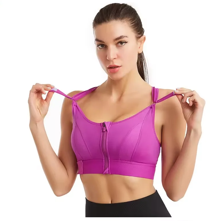 Fitness Sports Bras for Women Adjustable Straps Back Wire Padded Front Open Zipper Sports Yoga Bra