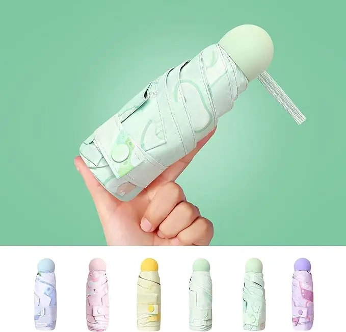 Top Quality Wholesale UV Custom Logo Small Size Folded Pocket Small capsule umbrella mini compact umbrella