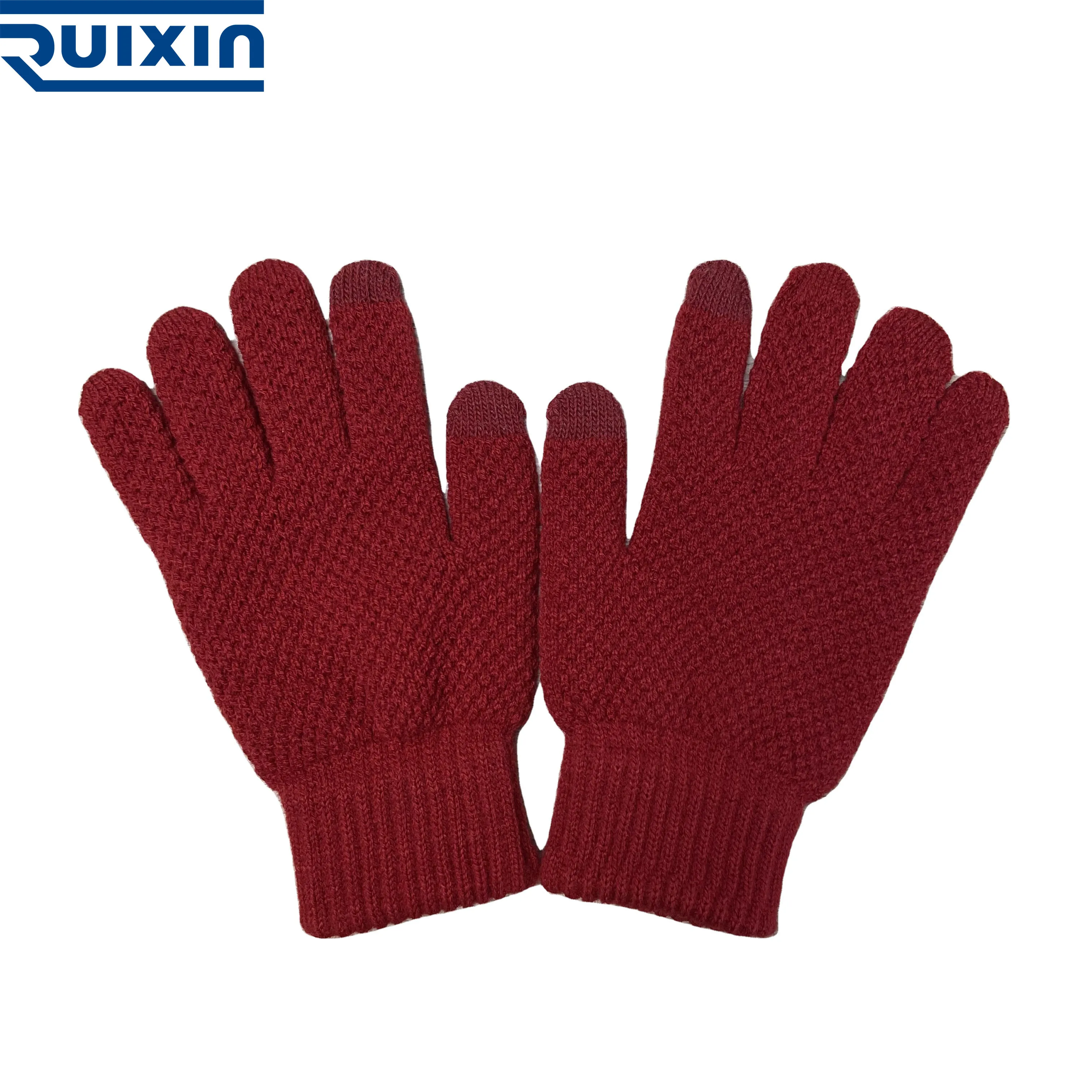 Custom Magic Touchscreen Winter Knitted Acrylic Gloves With Fleece Lining Polar Fleece Custom LOGO Adult Kids Saftey Gloves