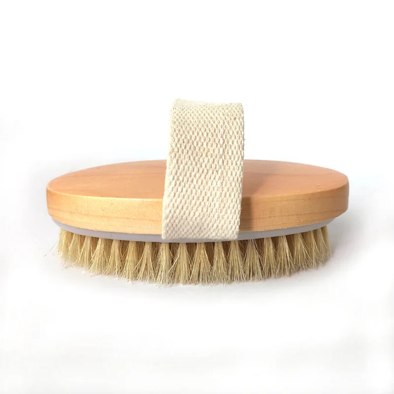 
Drop shipping Cheap Custom 100%Biodegradable Boar Bristles Oval Shape Wooden Body Dry Bath Brush for Shower 