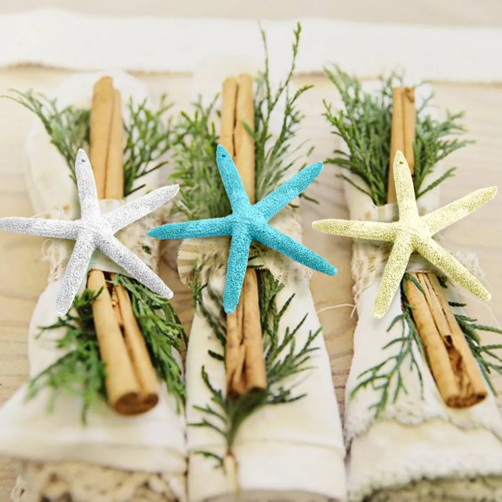 OurWarm Custom 10pcs White Plastic Artificial Resin Finger Starfish With Hemp Rope For Christmas Wedding Decor