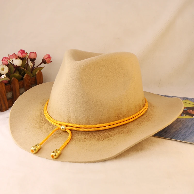 Лидер продаж оптовая продажа фетровая легкая ковбойская шляпа сплошного цвета из чистой шерсти
