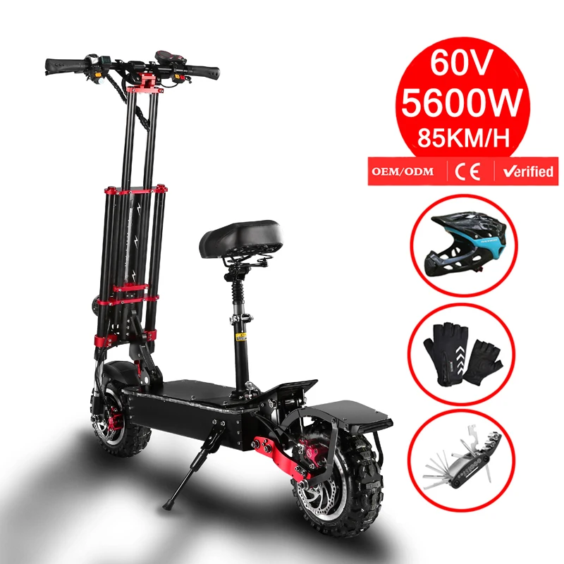 Off Road 5600w Electro Scooter Adult 11 Inch Range 100km Dual Motor Powerful Electric Scooter Directly Wholesale
