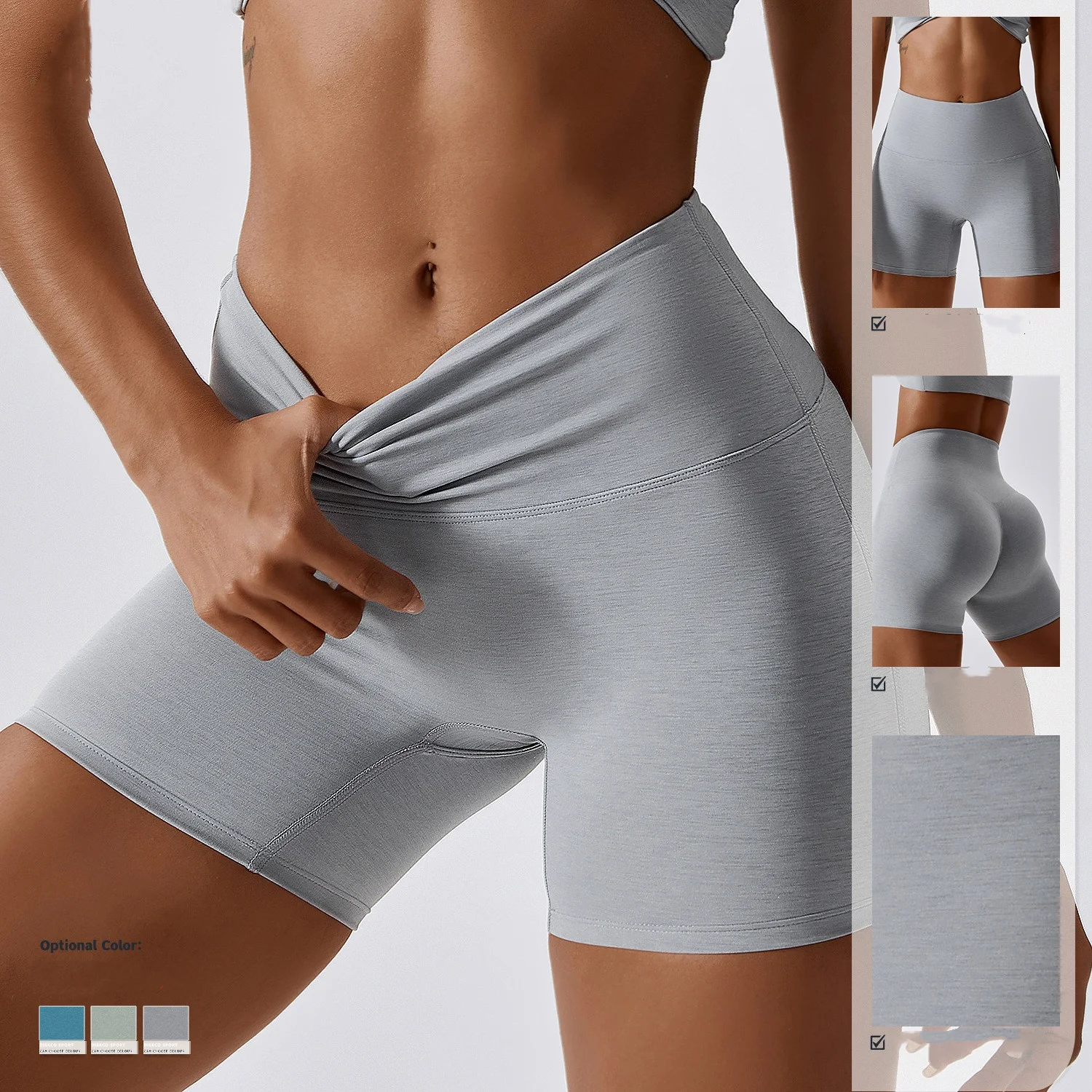 OEM Sportswear Custom Logo High Waist Compress Tight Nude Yoga Biker Shorts Fitness Gym Wear V Cross Women Shorts