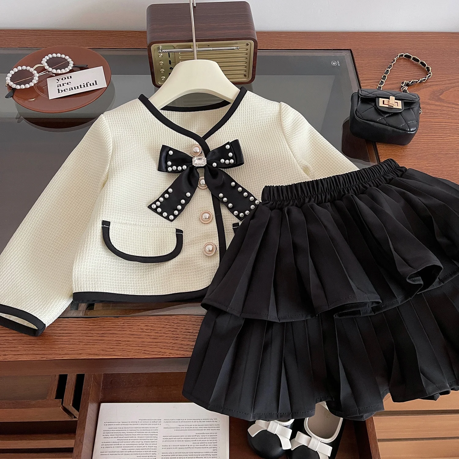 2024 Autumn Girl Clothing Sets Wholesale Spring Children Clothes Jacket Cake Skirts 2Pcs Outfit