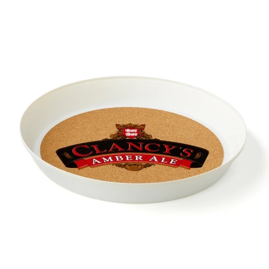 Round metal tray with handle for bar