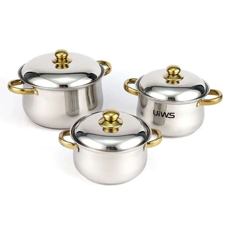 Stainless Steel Cookware Set Kitchen Pots And Pans Set Gold Cooking Pots Set With Steel Lids